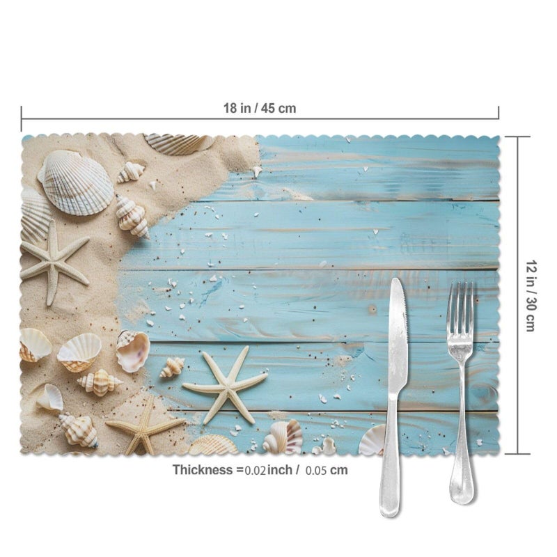 Mount Hour Sea Shell Beach Summer Starfish Board Placemats Set of 6 Heat-Resistant Washable Table Non-Slip Place Mat for Dining Table 12 X 18 Inches - Image 3